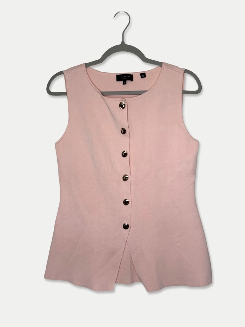 Ted Baker London Pink Knit Button Front Peplum Vest Top Small
